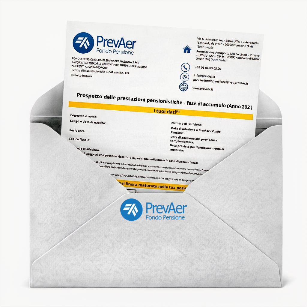 Busta da lettere con informativa prospetto in fase d'accumulo